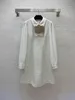 Autumn White / Black Bow Tweed Dress Long Sleeve Lapel Neck Sequins Short Casual Dresses B3G041817 Plus Size XXL