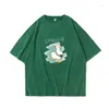 Men's T Shirts Fygon Summer Retro T-shirt Escaped Duck Print Short-sleeved Round Neck Loose Version Woman's Washing Process Korean Tide