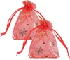 Sacos de cordão de organza bolsas de joias, flocos de neve doces transparentes festa de chocolate bolsas de presente de casamento de natal, 100 peças 4 x 6 polegadas