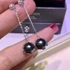 Baumelnde Ohrringe HENGSHENG 8 mm runde Tahiti-Schwarze natürliche Ozeanperlen feiner Schmuck aus reinem 925er Silber, Tropfen-Luxus für Frauen