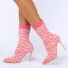 Stövlar av hög kvalitet Bekväma stickade elastiska tyg Ankle Socks Boots Women's Fashion Pointy Pink High-Heeled Women's Shoes 230804