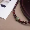 Bracelet Double cercle en perles de goutte d'eau sculptées en palissandre antique avec Hetian Jade en bois chinois