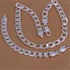 Conjunto de brincos colar fino 925 carimbo cor prata clássico 10 mm pulseira geométrica corrente para moda masculina festa presente de feriado