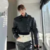 Men's Jackets 2023 Spring And Autumn Men Lapel Long Sleeve Denim Leather Contrast Streetwear Short Coats Fashion Outerwear M-XL