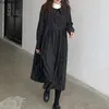 Robes décontractées automne hiver femmes à manches longues mignon lâche doux Grils Style Preppy solide noir rétro Vintage robe 2049