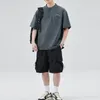 Men's Polos Summer Clothing Short Sleeve Stand Collar Trend Japanese Solid Color Loose Spliced Button Pocket T-shirt