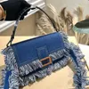 Bolsa Designer Baguette Bolsa jeans azul com franjas Bolsa tiracolo feminina Tote Bolsa de luxo Bolsa de mão Bolsa de câmera NO18