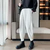 남성용 바지 패션 남자 높이 허리 스트레이트 핏 포켓 하렘 캐주얼 한 느슨한 단색 양복 팬탈 론 Hombre