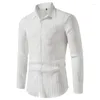 Camisas informales para hombre, camisetas de solapa de manga larga de Color sólido a la moda de lino y algodón ondulado de alta calidad