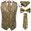 Mäns västar Hi-Tie Brand Silk Mens Vests Red Blue Green Gold Waistcoat Tie Bowtie Hanky ​​Cufflinks Set midjejacka för män Bröllopskontor 230804