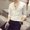 Camicie casual da uomo Grande scollo a V profondo Nero Sexy per abiti da social club da uomo Abbigliamento da festa Abbigliamento elegante bianco Abbigliamento insolito Prodotti