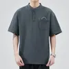 Men's Polos Summer Clothing Short Sleeve Stand Collar Trend Japanese Solid Color Loose Spliced Button Pocket T-shirt