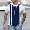 Men's Hoodies Men's Spring And Summer Fashion Casual Splicing Collision Color Printed Short Sleeved Hoodie