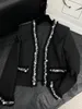 Kadınlar Suits Endüstrisi Siyah Blazer Rhinestone Heavy Suit Ceket Retro Modern Ofis-Lady Sool Gevşek Gevşek Üst Üst düzey Kadınlar Ceket