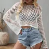 Bridesmaid Dress Womens Crochet Top Summer Long Sleeve Crochet Cover Up Beach Bikini Loose Top