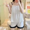 Women's Sleepwear Summer Thin Casual Sweet Solid Color Sexy Suspender With Chest Pad 2 Sets Of Young Girls' Home Clothes Free Delivery