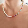 Pendant Necklaces 2023 Summer Boho Natural Pearl Colorful Rice Bead Necklace Handcrafted Creative Asymmetric Design Turkish Eyes Embellished