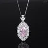 Ketten Elegante Halskette aus 925er-Sterlingsilber, original zertifiziert, rosa, gelb, blau, Marquise-Schliff, hochgekohlter Diamant-Anhänger-Halskette für Frauen, Geschenk