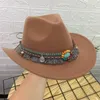 Berets Men Women Fedora Hat модный этнический стиль с декор Beads Belt Decor Unisex Woolen Top для модного