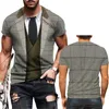 Camisetas de hombre Casual Impresión 3D Vestido formal divertido Camisa de esmoquin Pajarita Manga corta Ropa de moda Jersey
