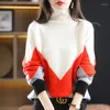 Maglioni da donna Maglione di lana Pullover collo alto in cashmere Moda coreana Giacca sottopelo a contrasto di colore sciolto