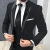 Ternos masculinos preto veludo slim fit smoking de noivo para homem 3 peças homem com lapela xale personalizado moda masculina jaqueta colete calças 2023