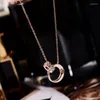 Hänghalsband Yun Ruo 2023 Rose Gold Color Chic Fashion Round Crystal Necklace Titanium Steel Jewelry Woman Gift Not Fade Wholesale