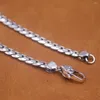 Цепи Реал 925 Серебряная цепь Женщины Мужчины 5 мм ожерелье с плоским бордюром 20 дюйма Vajra Lobster Clapp 30-31G
