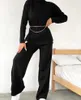 Femmes deux pièces pantalons ensemble femmes tenue 2023 automne hiver col roulé chaud chandails épaississement jambe large Chic et élégant femme