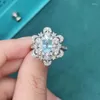 Cluster Rings OMHXZJ Wholesale RR1940 European Fashion Fine WomanGirl Party Birthday Wedding Gift Flower Shiny Zircon 18KT White Gold