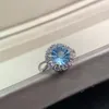 Cluster Ringe Mode Runde Sonnenblume Natürliches Feuerwerk Blauer Topas Ring S925 Silber Edelstein Frauen Mädchen Party Geschenk Feiner Schmuck