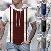 Men's Hoodies Men's Spring And Summer Fashion Casual Splicing Collision Color Printed Short Sleeved Hoodie