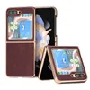 luxe retro antislip lederen vogue telefoonhoes voor samsung galaxy vouwen z flip5 flip3 flip4 5g duurzaam slank volledig beschermend zachte bumper effen kleur vouw shell