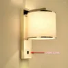 Lampada da parete moderna in acciaio inossidabile cromato con paralume in tessuto E27, porta USB, pulsante, faretto, per camera da letto Ailse