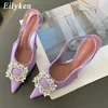 Sandaler Eilyken Summer New Crystal Women Pumps Shoes Fashion Thin Heels Point Toe Elegant Slingback Sandaler Tacones Mujer J230806