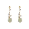 Dangle Earrings Natural An Jade S925 Silver For Women Twisted Pearl Light Luxury South Red Tourmaline Court Style Earings Jewelry
