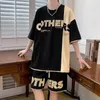 Erkeklerin eşofmanları yaz seti Japonya Harajuku High Street T-shirt şort 2 adet ekleme waffle tee spor pantolon moda giyim