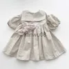 Vestiti da ragazza Vestiti per bambini Abiti da ragazza Primavera Estate Manica a sbuffo Abito con colletto da marinaio per neonati Cotone solido Lino Abbigliamento per bambini piccoli x0806