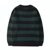 Herrtröjor 2023 Spring Striped Sticked tröja män Kvinnor Vintage Tate Loose Retro Jumper Pullover för daglig stickad