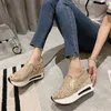 Klänningskor kvinnor sneakers kvinnliga casual kilskor paljett mesh andningsskor damer guld silver plattform höjd ökar tjocka skor j230806