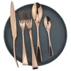 Servis uppsättningar Rose Gold 5st Portable Travel Cutrow Set Knife Fork Spoon dessert Teskoon Silverware rostfritt stål