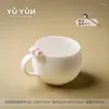 Tazas y platillos Kawaii, bonita taza de café, vajilla de cerámica, té, regalo personalizado, vaso para batidos, plástico reutilizable para el jardín del hogar