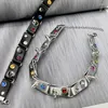 Choker Punk Colorful Rhinestone Rivet Star Leather Necklace For Women Cool Trendy Aesthetic Y2K Jewelry Hip Hop Rock Accessories