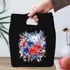 Shopping Bags Vintage Flower Lunch American Flag Tote Portable Thermal Foods Bag Watercolor Style Canvas Women Men