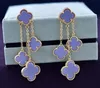 Pendientes Realfine888 3A VanCA 4 Motifs DangleChandelier en oro Joyas icónicas Diseñador de lujo para mujer con caja