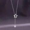Choker 2023 Exquisite Silver Plated Gold Pentagram Necklace Shiny Zircon Star Pendant Clavicle Chain For Women's Fashion Jewelry