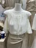 Women's Blouses Bubble Sleeves Off Shoulder Shirt French Elegant Pleated Round Neck Top Design Versatile Summer Simple Fashionable