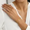 Pulseiras de elo corrente de aço inoxidável com pingente de coração pulseira para mulheres meninas ajustável banhado a ouro 14k