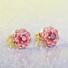 Stud Earrings European DIY Handmade Dahlia Original 925 Silver Rose Petal Garden Pink Enamel Compatible With Jewelry