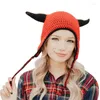 Berets Earflap Knit Devil Hat Y2k Horn Halloween Funny Little